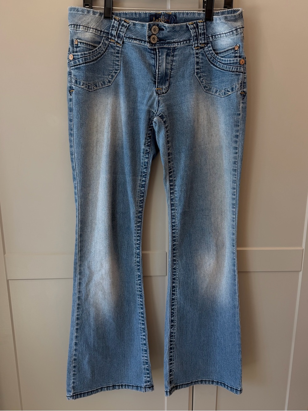 Y2K Angels Low Rise Flare Jeans Size 13 Light Wash Double Button